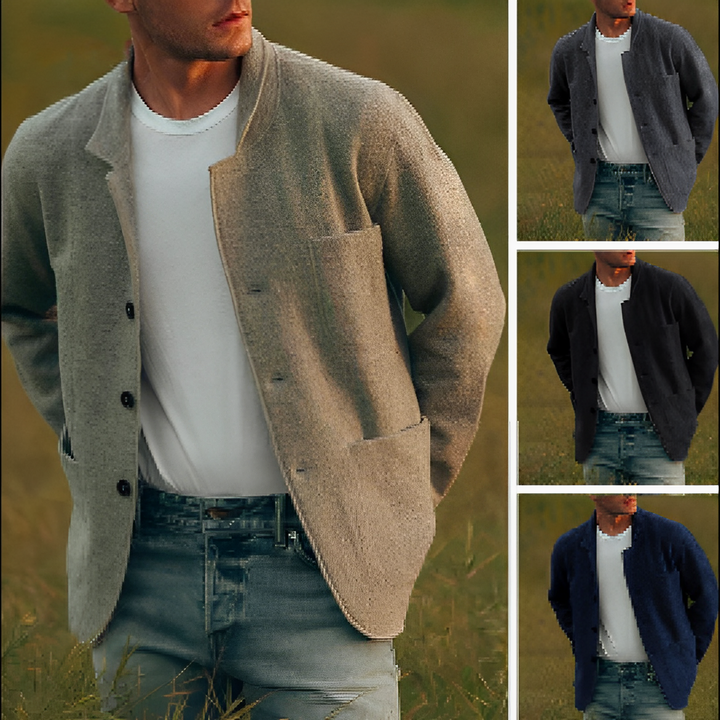 Klassischer Herrenblazer, zeitloses Design, dunkles Grau, elegante Passform, ideal für formelle und informelle Anlässe.