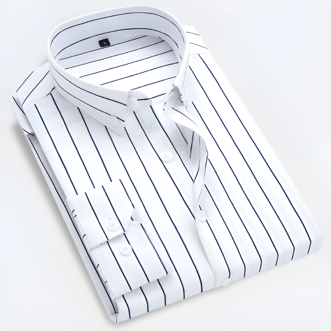 "Klassisches Herren-Langarmhemd mit Streifen, Button-Down-Kragen, stilvoll und vielseitig für jeden Anlass."