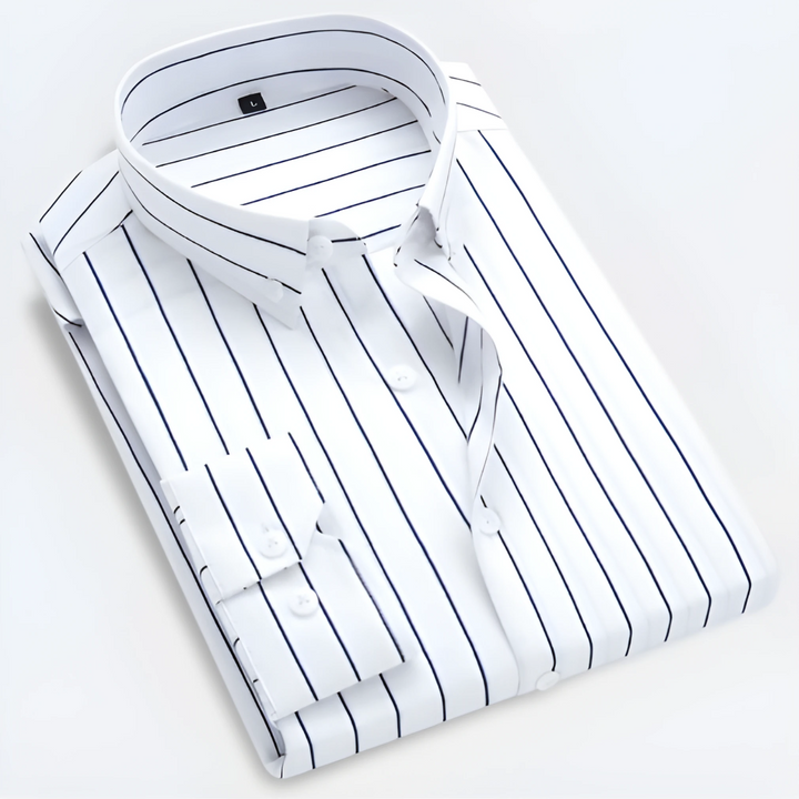 "Klassisches Herren-Langarmhemd mit Streifen, Button-Down-Kragen, stilvoll und vielseitig für jeden Anlass."