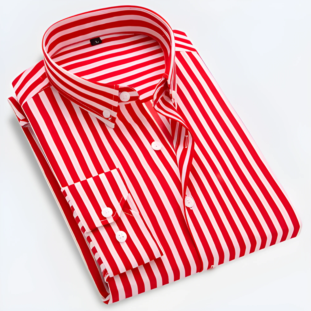 "Klassisches Herren-Langarmhemd mit Streifen, Button-Down-Kragen, stilvoll und vielseitig für jeden Anlass."