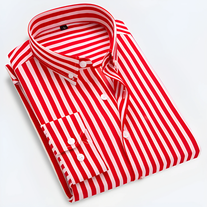 "Klassisches Herren-Langarmhemd mit Streifen, Button-Down-Kragen, stilvoll und vielseitig für jeden Anlass."