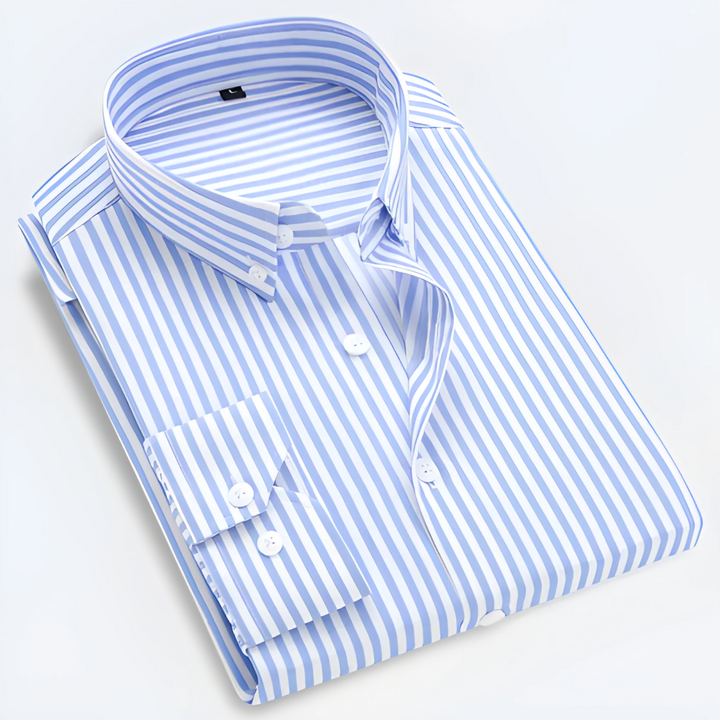 "Klassisches Herren-Langarmhemd mit Streifen, Button-Down-Kragen, stilvoll und vielseitig für jeden Anlass."