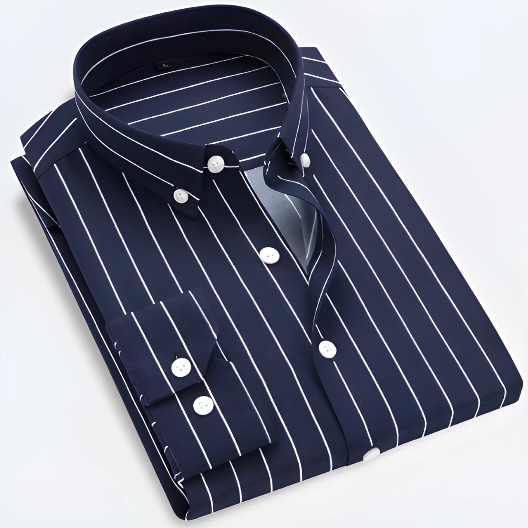 "Klassisches Herren-Langarmhemd mit Streifen, Button-Down-Kragen, stilvoll und vielseitig für jeden Anlass."
