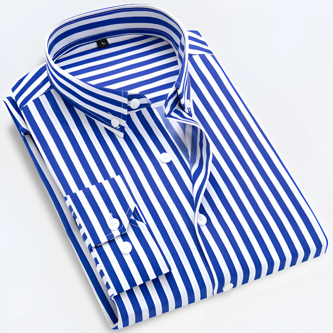"Klassisches Herren-Langarmhemd mit Streifen, Button-Down-Kragen, stilvoll und vielseitig für jeden Anlass."