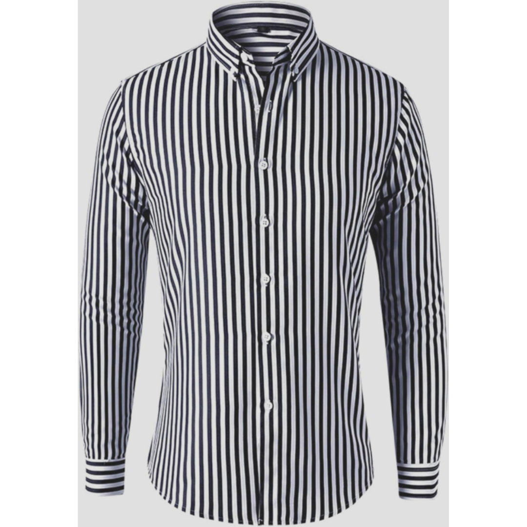 "Klassisches Herren-Langarmhemd mit Streifen, Button-Down-Kragen, stilvoll und vielseitig für jeden Anlass."
