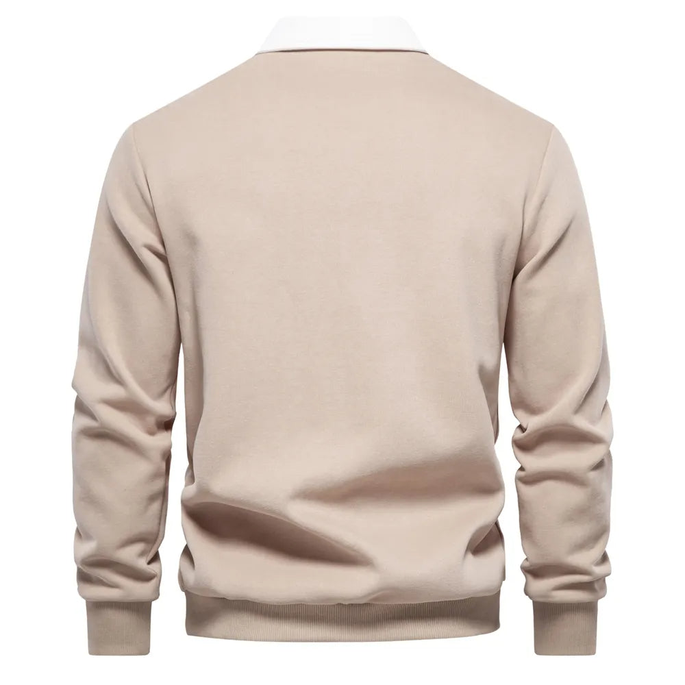 "Klassisches Rugby-Poloshirt für Herren, marineblau mit weißem Kragen, aus Baumwollmischung, sportlich-elegant."