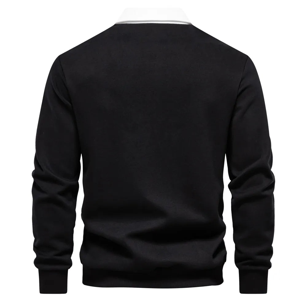 "Klassisches Rugby-Poloshirt für Herren, marineblau mit weißem Kragen, aus Baumwollmischung, sportlich-elegant."