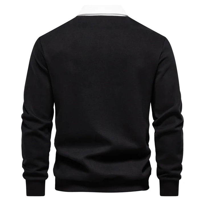 "Klassisches Rugby-Poloshirt für Herren, marineblau mit weißem Kragen, aus Baumwollmischung, sportlich-elegant."