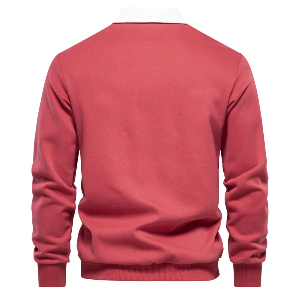 "Klassisches Rugby-Poloshirt für Herren, marineblau mit weißem Kragen, aus Baumwollmischung, sportlich-elegant."