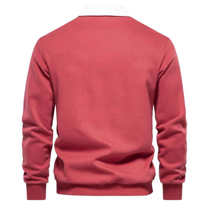 "Klassisches Rugby-Poloshirt für Herren, marineblau mit weißem Kragen, aus Baumwollmischung, sportlich-elegant."
