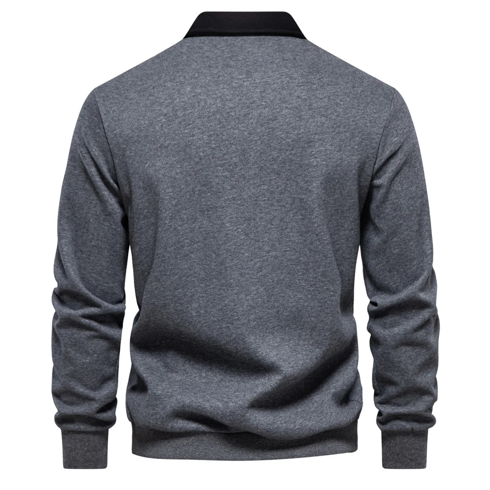 "Klassisches Rugby-Poloshirt für Herren, marineblau mit weißem Kragen, aus Baumwollmischung, sportlich-elegant."