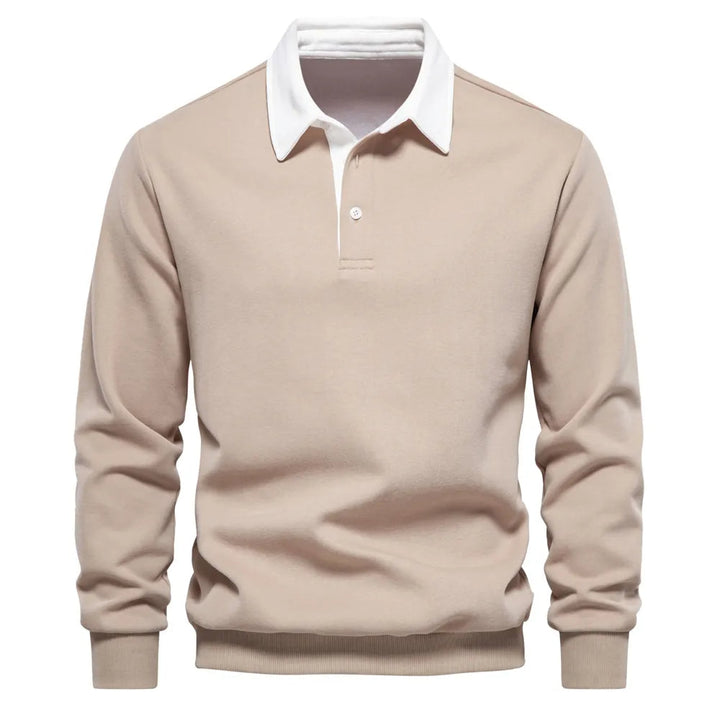 "Klassisches Rugby-Poloshirt für Herren, marineblau mit weißem Kragen, aus Baumwollmischung, sportlich-elegant."