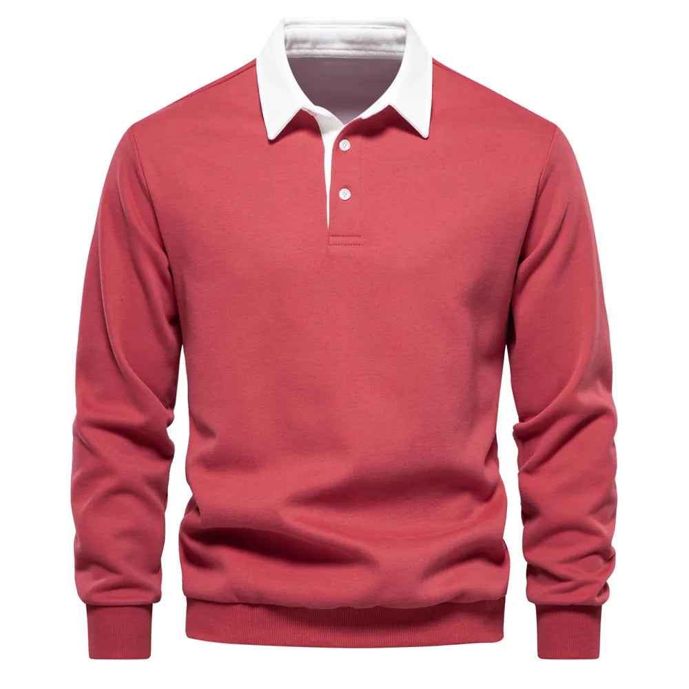 "Klassisches Rugby-Poloshirt für Herren, marineblau mit weißem Kragen, aus Baumwollmischung, sportlich-elegant."