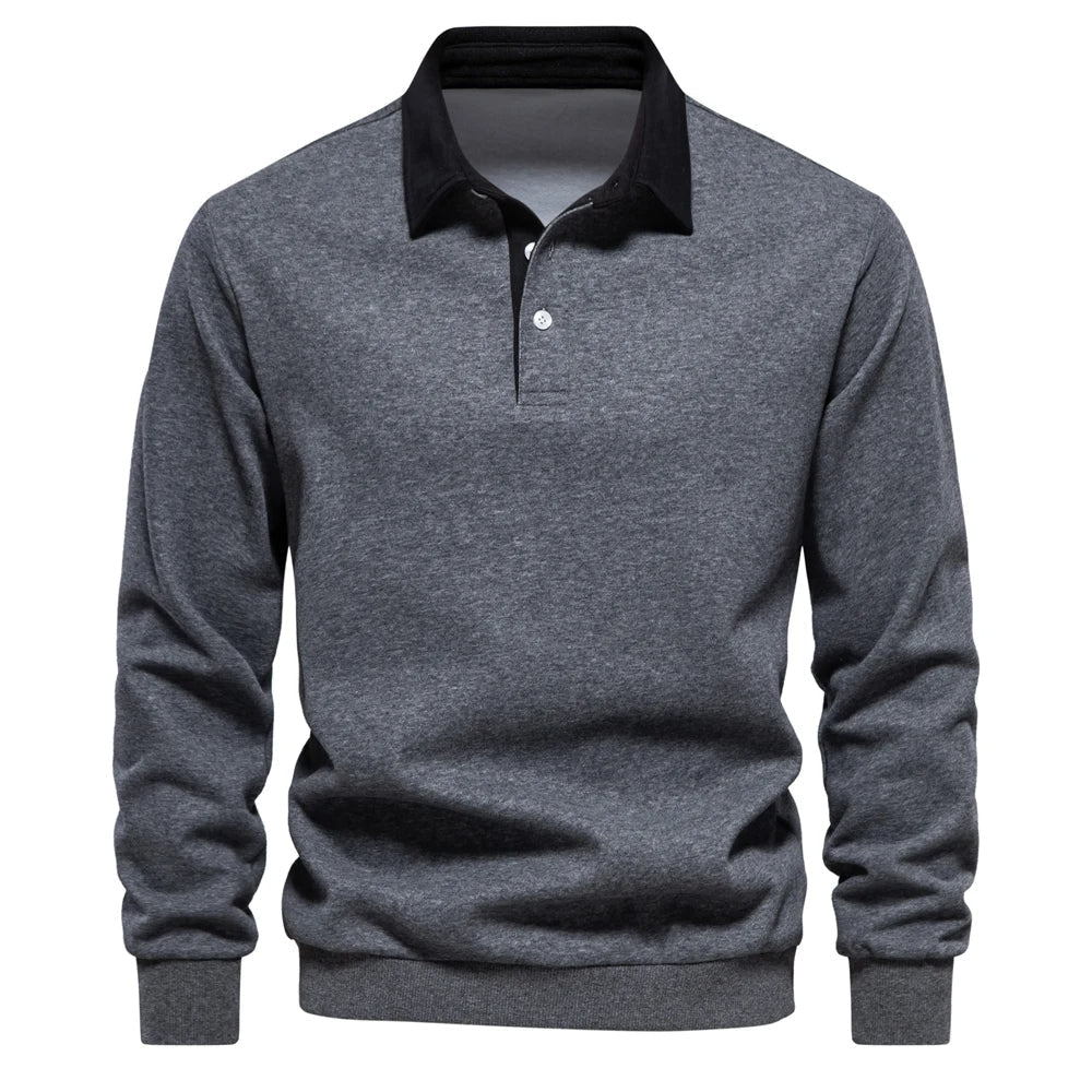 "Klassisches Rugby-Poloshirt für Herren, marineblau mit weißem Kragen, aus Baumwollmischung, sportlich-elegant."