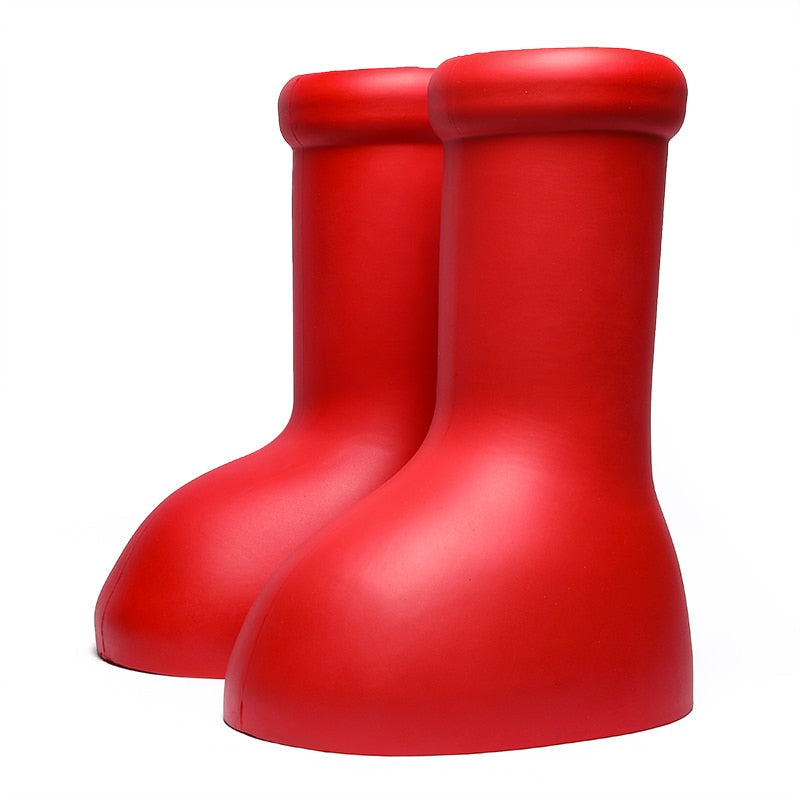 Kniehohe rote Chelsea-Stiefel für Herren aus PU und Gummi mit runder Zehenform und robuster Sohle, stylisch und bequem.