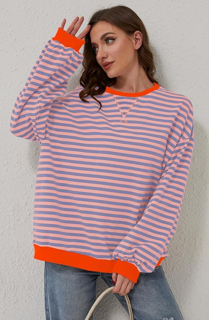 "Komfortables gestreiftes Damen-Sweatshirt, zeitgemäßer Stil, vielseitiger Look, weiche, lockere Passform, ideal für Alltag"