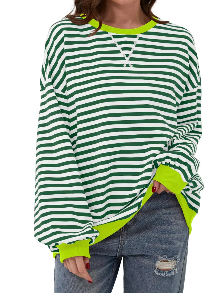"Komfortables gestreiftes Damen-Sweatshirt, zeitgemäßer Stil, vielseitiger Look, weiche, lockere Passform, ideal für Alltag"