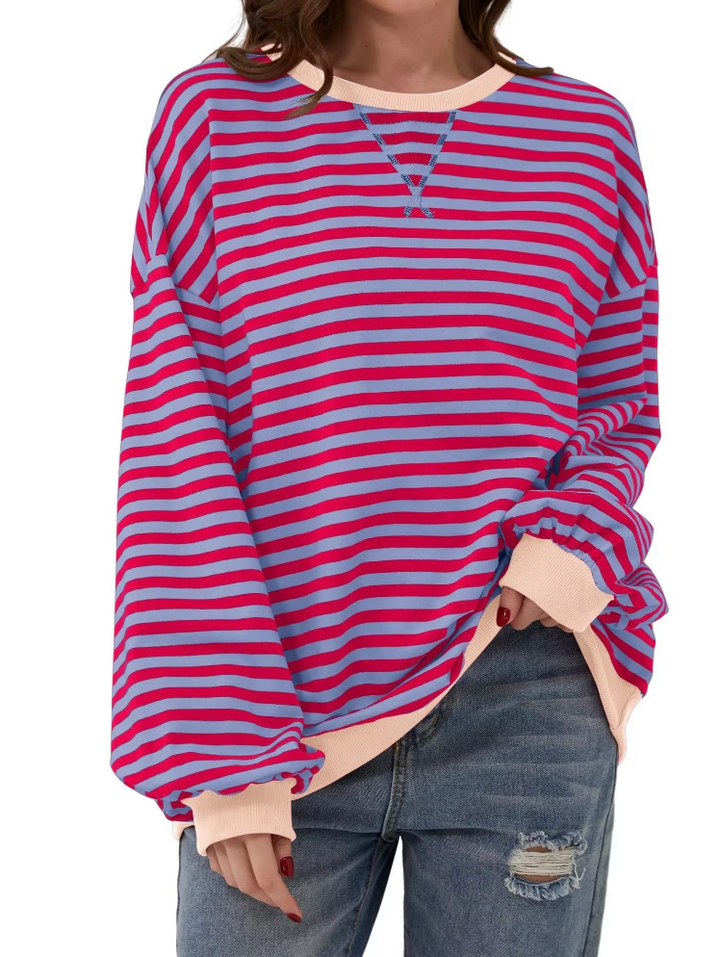 "Komfortables gestreiftes Damen-Sweatshirt, zeitgemäßer Stil, vielseitiger Look, weiche, lockere Passform, ideal für Alltag"