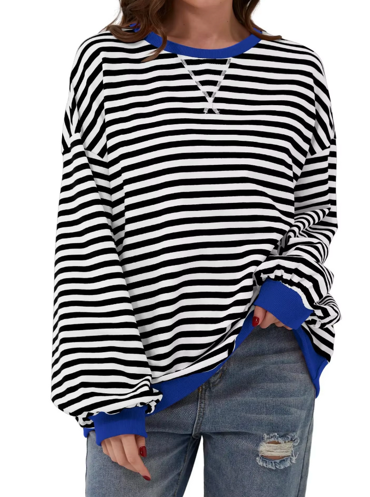 "Komfortables gestreiftes Damen-Sweatshirt, zeitgemäßer Stil, vielseitiger Look, weiche, lockere Passform, ideal für Alltag"