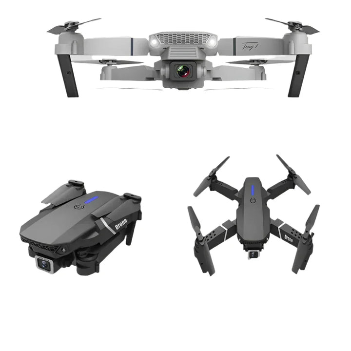 Kompakte Drohne in der Luft, ausgestattet mit 4K HD Kamera für atemberaubende Luftaufnahmen, stilvolles Design.