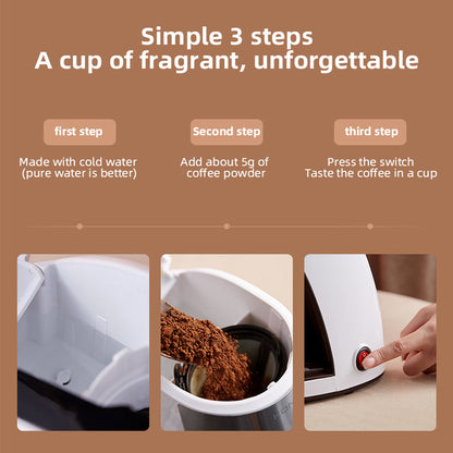 "Kompakte Mini Kaffeemaschine in Weiß mit kostenfreier Keramiktasse für stilvollen Kaffeegenuss, ideal für kleinen Raum."