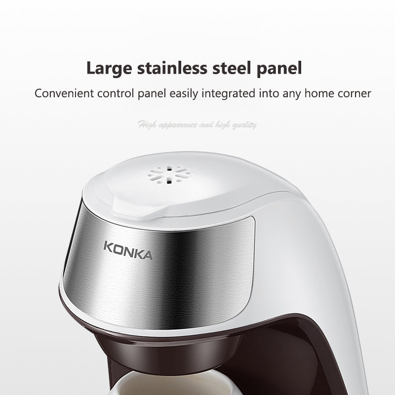 "Kompakte Mini Kaffeemaschine in Weiß mit kostenfreier Keramiktasse für stilvollen Kaffeegenuss, ideal für kleinen Raum."