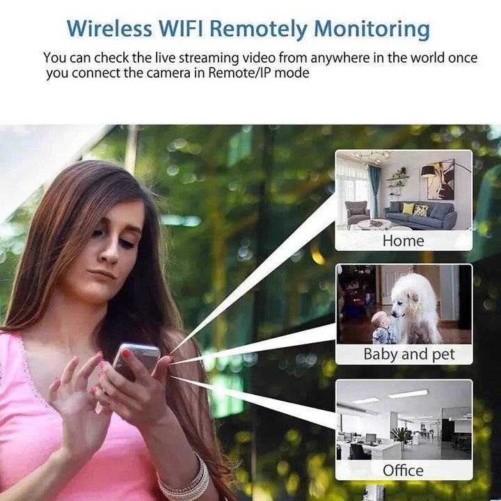 "Kompakte Mini WiFi Kamera, HD, 160° Weitwinkel, ideal für unauffällige Überwachung, Fernzugriff per Smartphone."