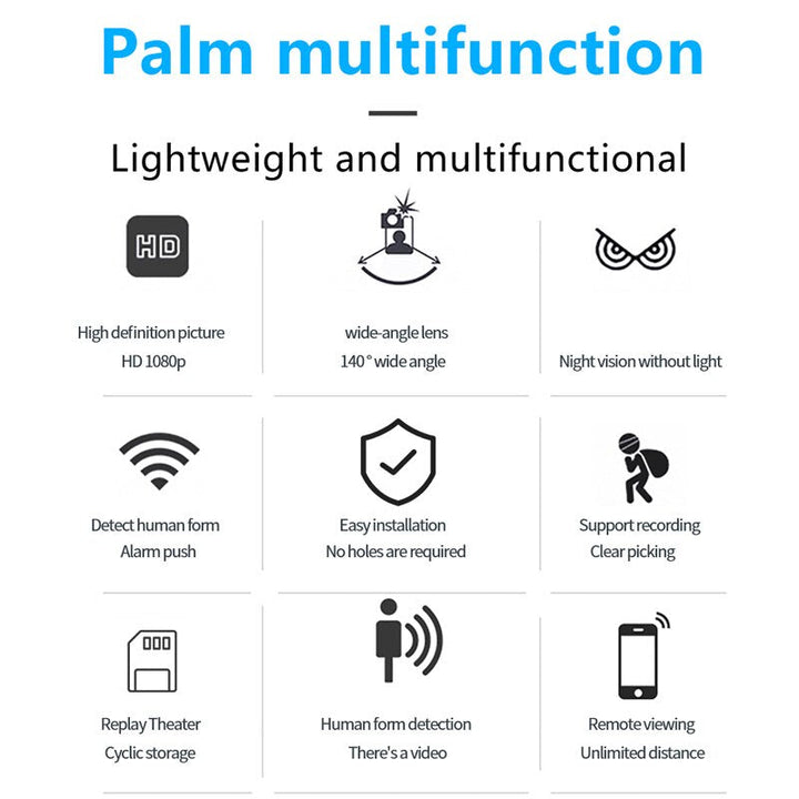 "Kompakte Mini WiFi Kamera, HD, 160° Weitwinkel, ideal für unauffällige Überwachung, Fernzugriff per Smartphone."
