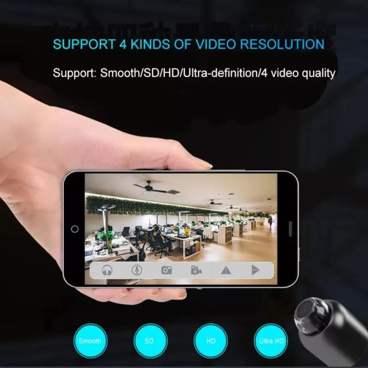"Kompakte schwarze Mini 5G Wireless Wifi Kamera mit HD 1080p, bietet breites 140° Sichtfeld und Nachtsicht."