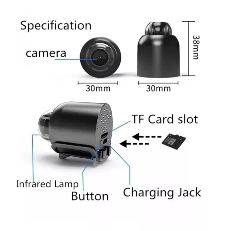 "Kompakte schwarze Mini 5G Wireless Wifi Kamera mit HD 1080p, bietet breites 140° Sichtfeld und Nachtsicht."