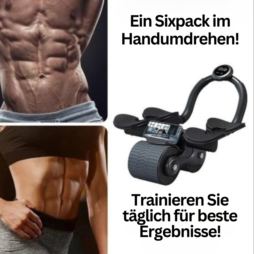 Kompakter Bauchmuskeltrainer für Heimtraining, schwarzer Rollentrainer mit Schaumgriffen, effizientes Core-Workout.