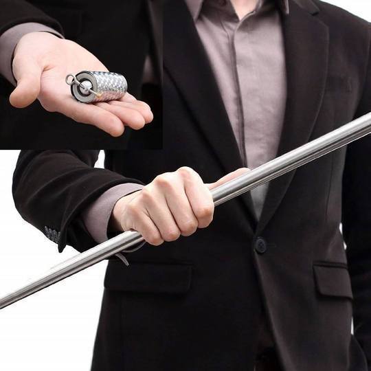 "Kompakter, erweiterbarer Metallstab für Sicherheit und Selbstverteidigung im Taschenformat, Edelstahl, leicht."