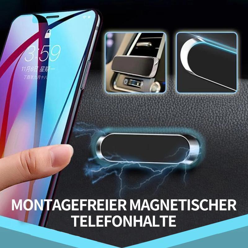 "Kompakter magnetischer Telefonhalter an Armaturenbrett, montagefrei, starke Magnetkraft für sicheres Smartphone-Halten."
