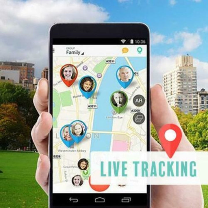 Kompakter Mini-GPS-Tracker in Blau, Grün, Rosa und Schwarz für Kinder, mit GPS-Ortung und SOS-Funktion.