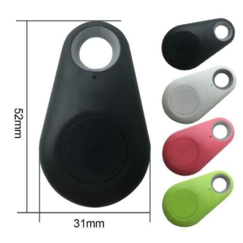 Kompakter Mini-GPS-Tracker in Blau, Grün, Rosa und Schwarz für Kinder, mit GPS-Ortung und SOS-Funktion.