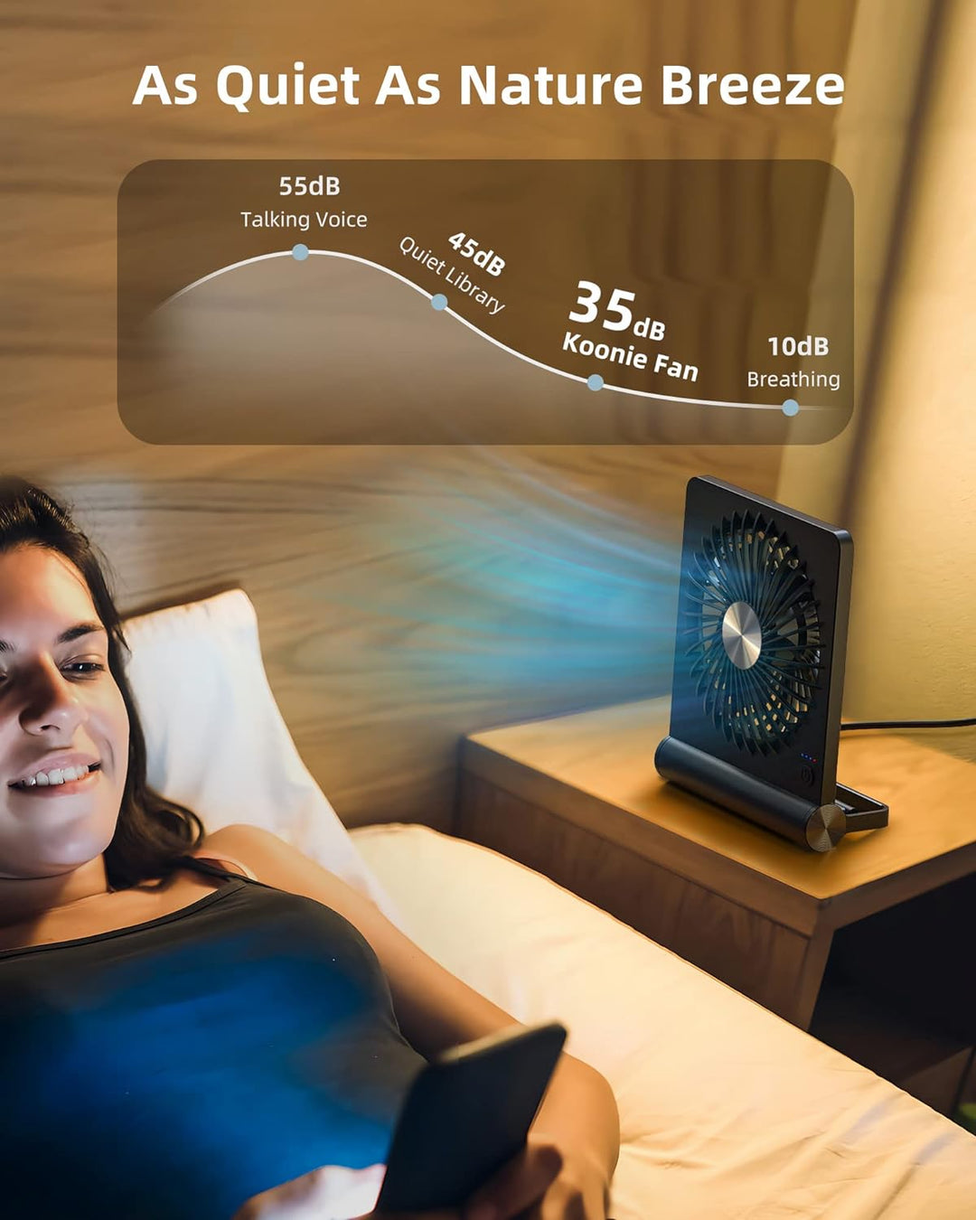 "Kompakter Tischventilator; leise Kühle für Zuhause, modernes Design, USB-betrieben, ideal für Schreibtisch."