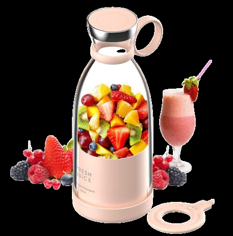 Kompakter tragbarer Smoothie-Mixer mit integriertem Fruchtbehälter und Trinkverschluss, ideal für gesunde Smoothies unterwegs