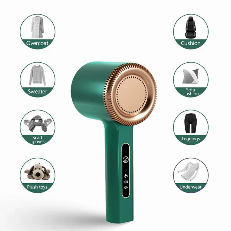 "Kompakter USB Fusselentferner, tragbar, ideal für Kleidung, entfernt Fusseln und Haare effizient, schonend für Stoffe."