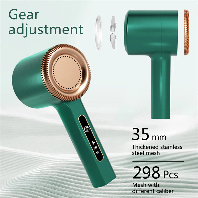 "Kompakter USB Fusselentferner, tragbar, ideal für Kleidung, entfernt Fusseln und Haare effizient, schonend für Stoffe."