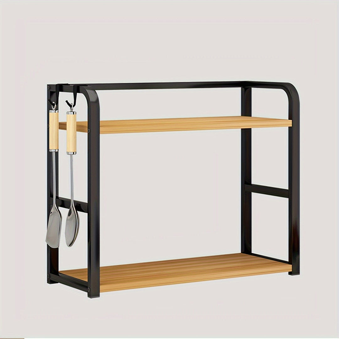 Kompaktes, elegantes Küchenregal aus Edelstahl mit offenem Design, ideal für moderne Küchen und effiziente Aufbewahrung.