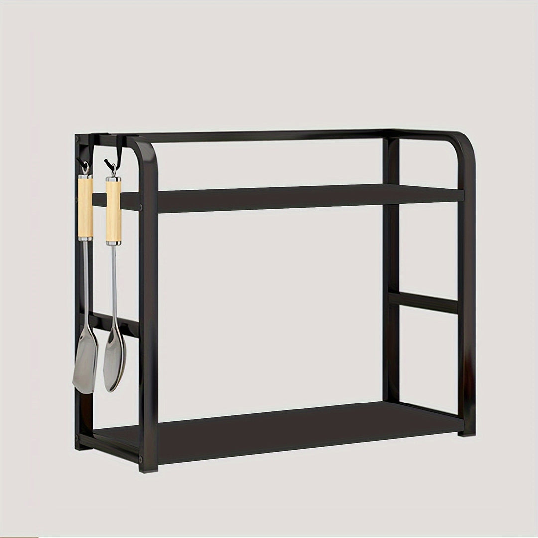 Kompaktes, elegantes Küchenregal aus Edelstahl mit offenem Design, ideal für moderne Küchen und effiziente Aufbewahrung.