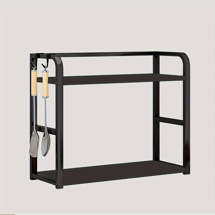 Kompaktes, elegantes Küchenregal aus Edelstahl mit offenem Design, ideal für moderne Küchen und effiziente Aufbewahrung.