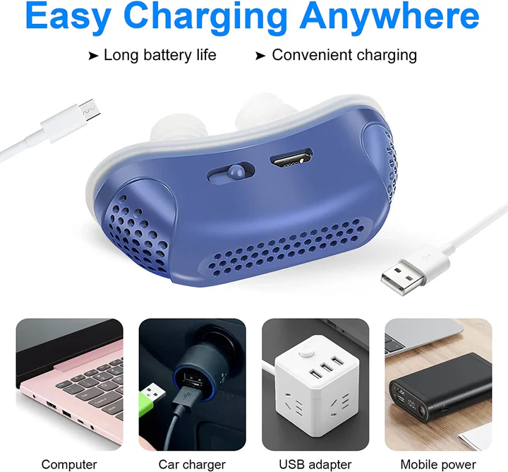 "Kompaktes Micro CPAP-Gerät aus Silikagel, tragbar, USB-aufladbar, ideal zur Schnarchreduktion und für Reisen geeignet."