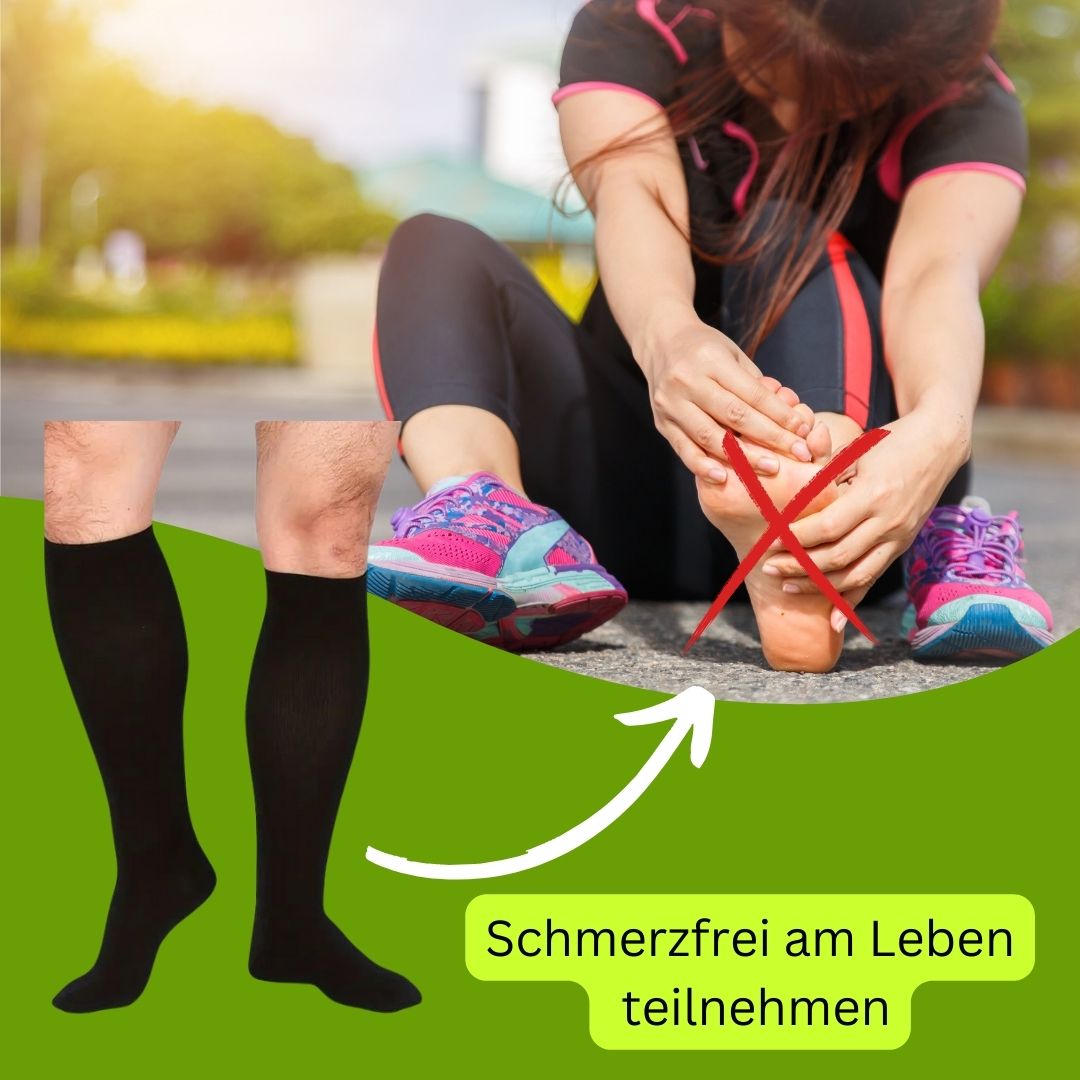 Kompressionsstrümpfe für Damen in Hautfarbe, elastisch mit gezielter Kompression zur Linderung von Fersen- und Fußschmerzen.