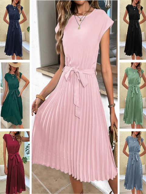 Kurzärmeliges Plissee-Minikleid in sanften Farben, elegantes Design, schmeichelhafte Passform, ideal für Sommer und Anlässe.