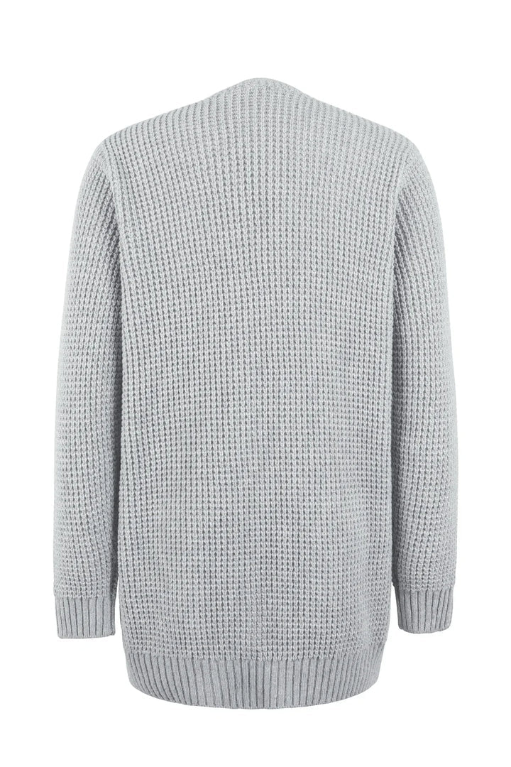 Langärmlige Damenstrickjacke in verschiedenen Farben, stilvoll und warm, ideal für Freizeit und elegante Anlässe.