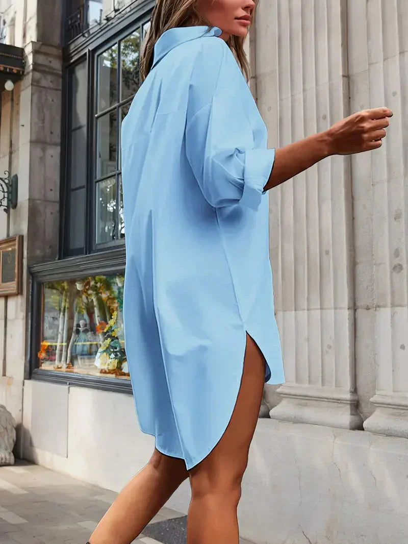 Langärmliges, geknöpftes Hemdblusenkleid Damen in lockerer Passform, elegant und vielseitig, ideal für Büro oder Freizeit.