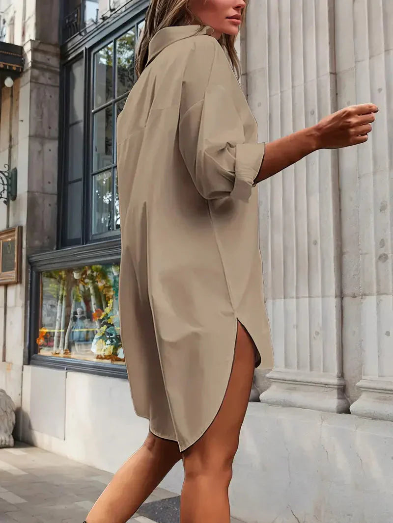 Langärmliges, geknöpftes Hemdblusenkleid Damen in lockerer Passform, elegant und vielseitig, ideal für Büro oder Freizeit.