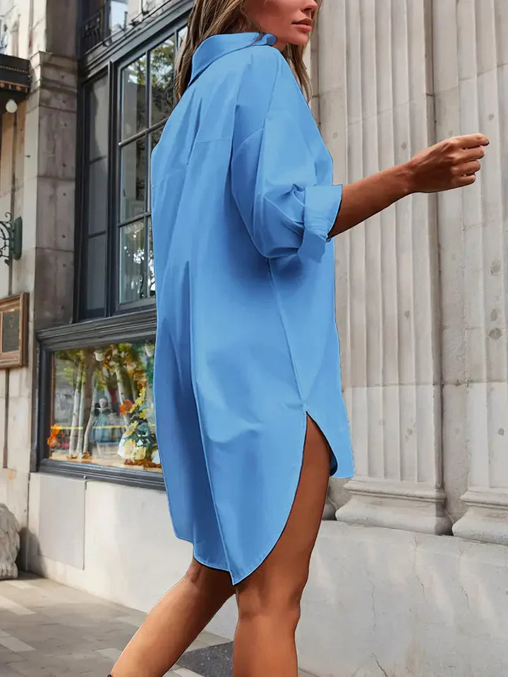 Langärmliges, geknöpftes Hemdblusenkleid Damen in lockerer Passform, elegant und vielseitig, ideal für Büro oder Freizeit.