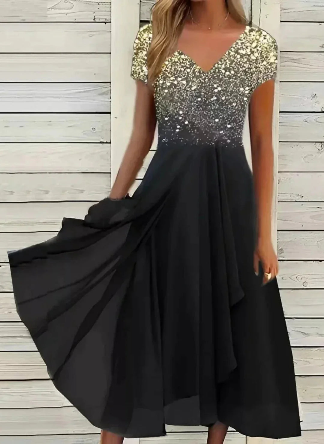 "Langes, elegantes Damenkleid in Schwarz mit anmutiger Silhouette, ideal für Abendveranstaltungen, Größen 2XL-5XL."